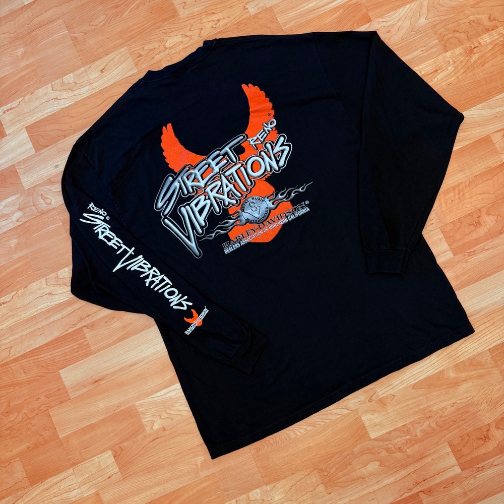 Vintage Harley Davidson Reno Street Vibrations Long Sleeve Shirt XL Black Hanes